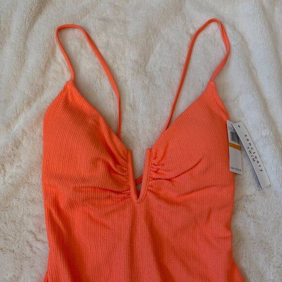 Women's S NWT Sanctuary Neon Orange Textured Stripe One Piece Swimsuit - Picture 4 of 7